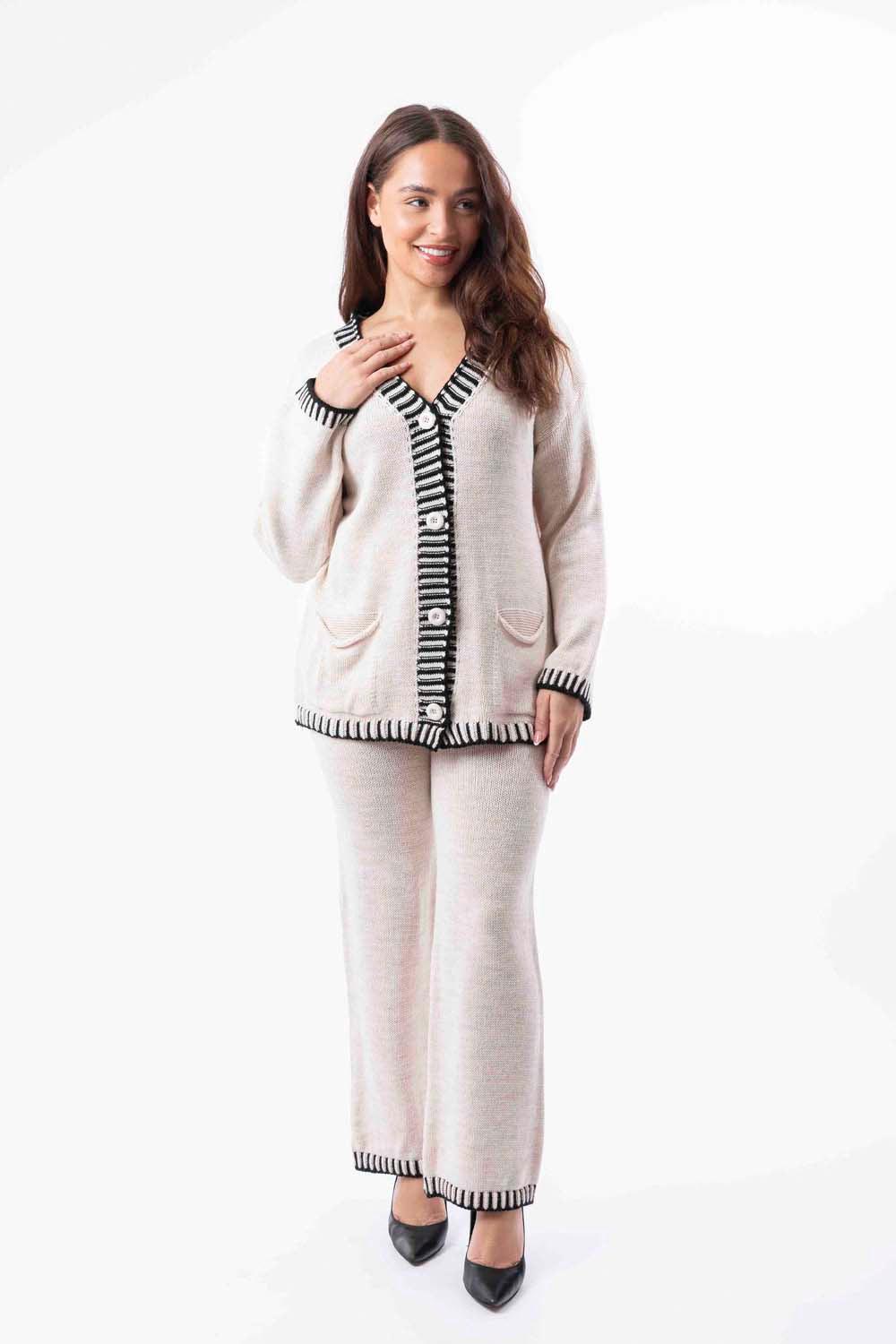 Wholesale Women's Contrast Stitch Effect Trim Knitted Leisure Set (PACK OF 3)