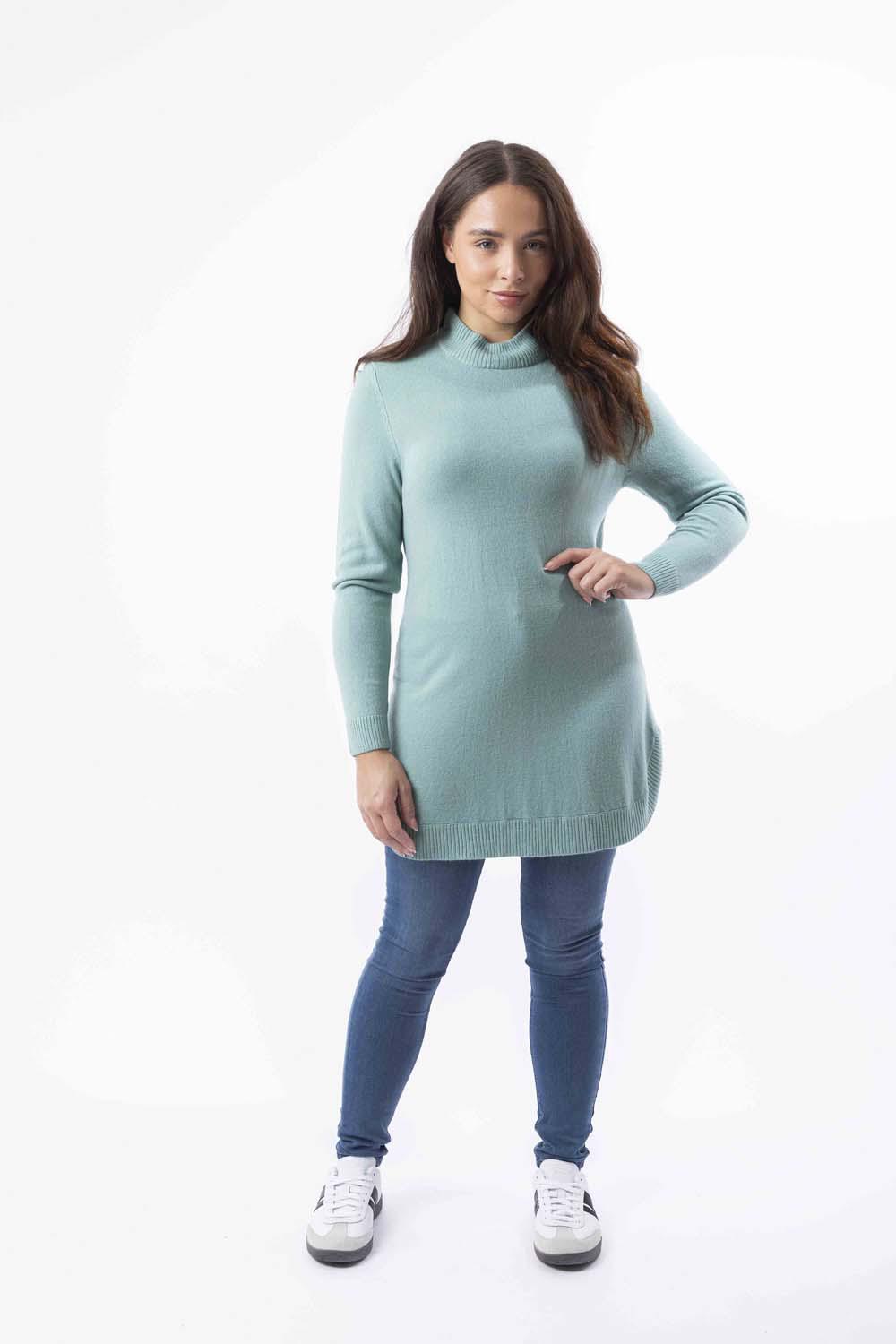 Mock Neck Boat Hem Knitted Longline Jumper-SinglePrice