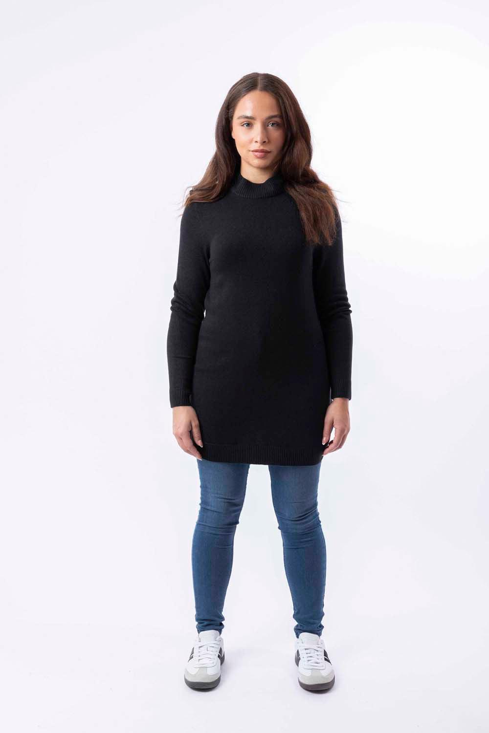 Mock Neck Boat Hem Knitted Longline Jumper-SinglePrice