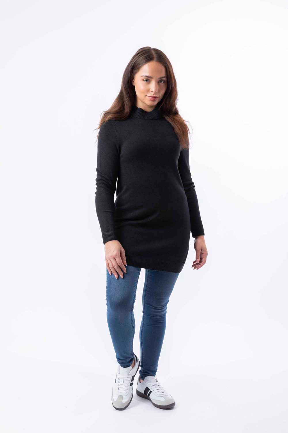 Mock Neck Boat Hem Knitted Longline Jumper-SinglePrice