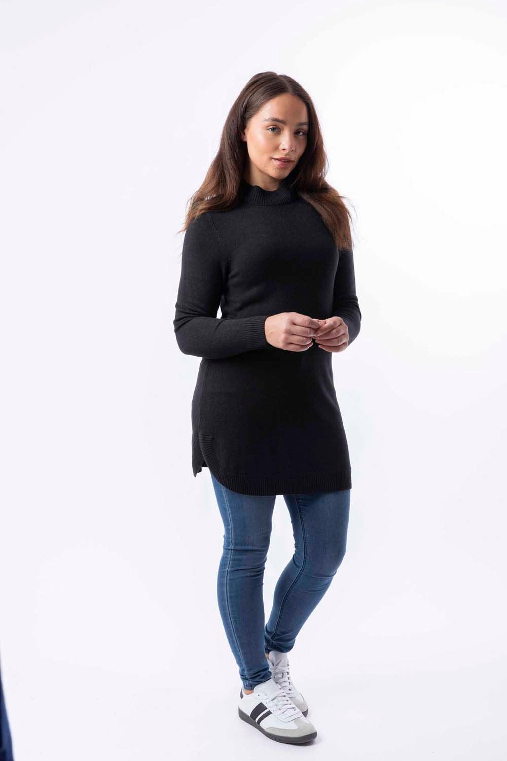 Mock Neck Boat Hem Knitted Longline Jumper-SinglePrice