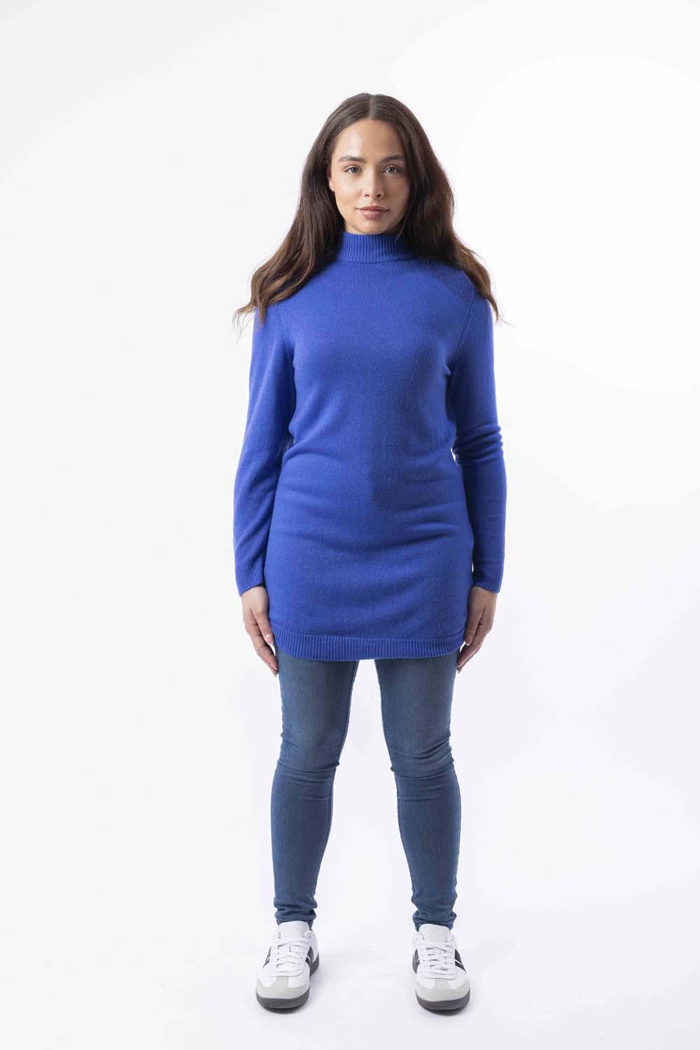 Mock Neck Boat Hem Knitted Longline Jumper-SinglePrice