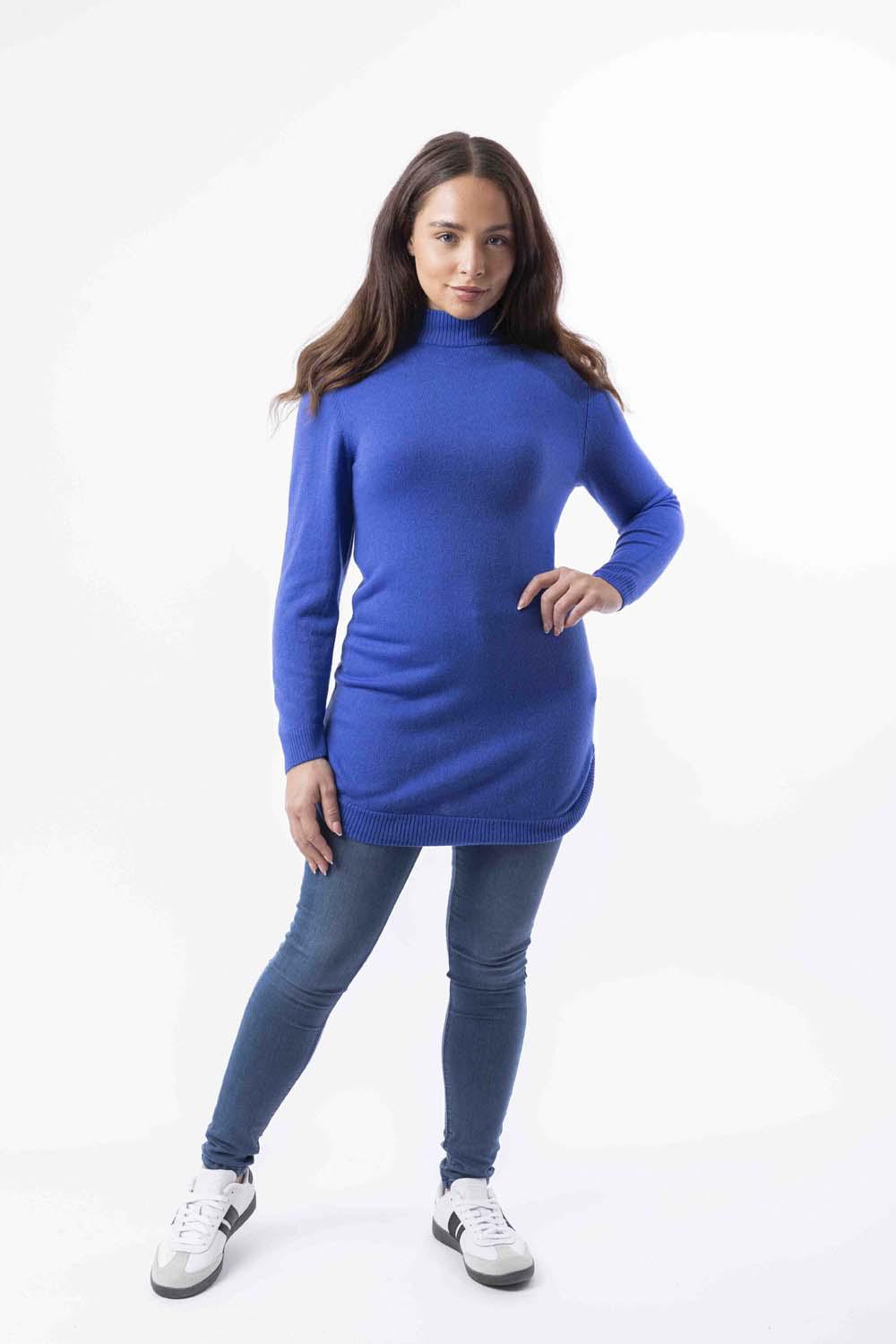 Mock Neck Boat Hem Knitted Longline Jumper-SinglePrice