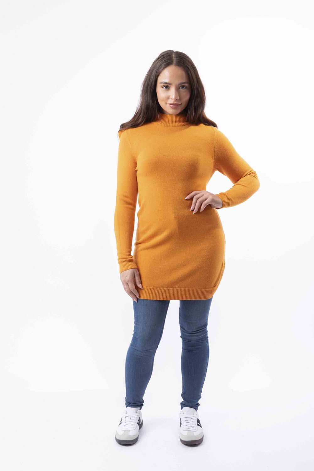 Mock Neck Boat Hem Knitted Longline Jumper-SinglePrice