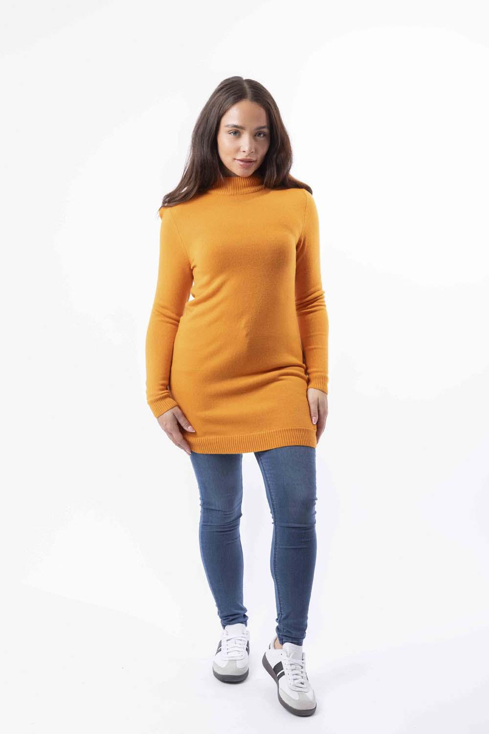 Mock Neck Boat Hem Knitted Longline Jumper-SinglePrice