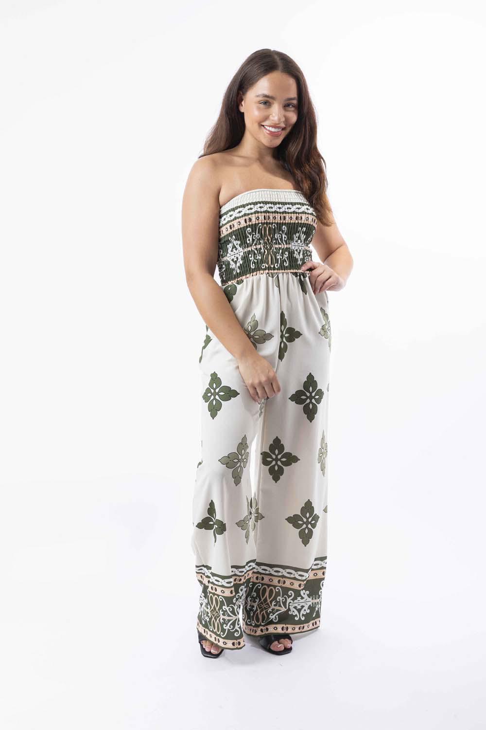Strapless Printed Wide Leg Summer Jumpsuit