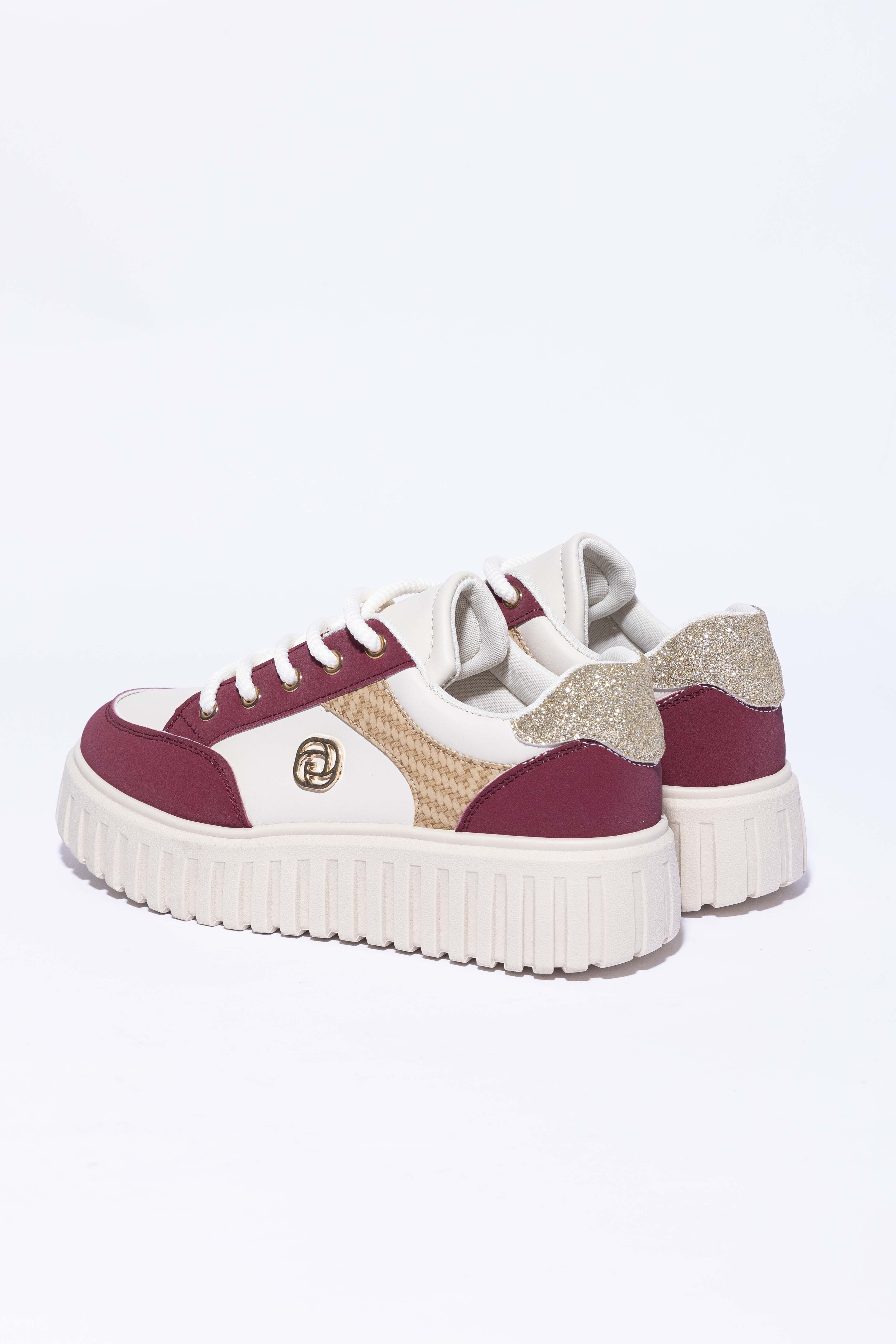 Contrast Glitter Panel Lace Up Chunky Texture Sole Sneakers
