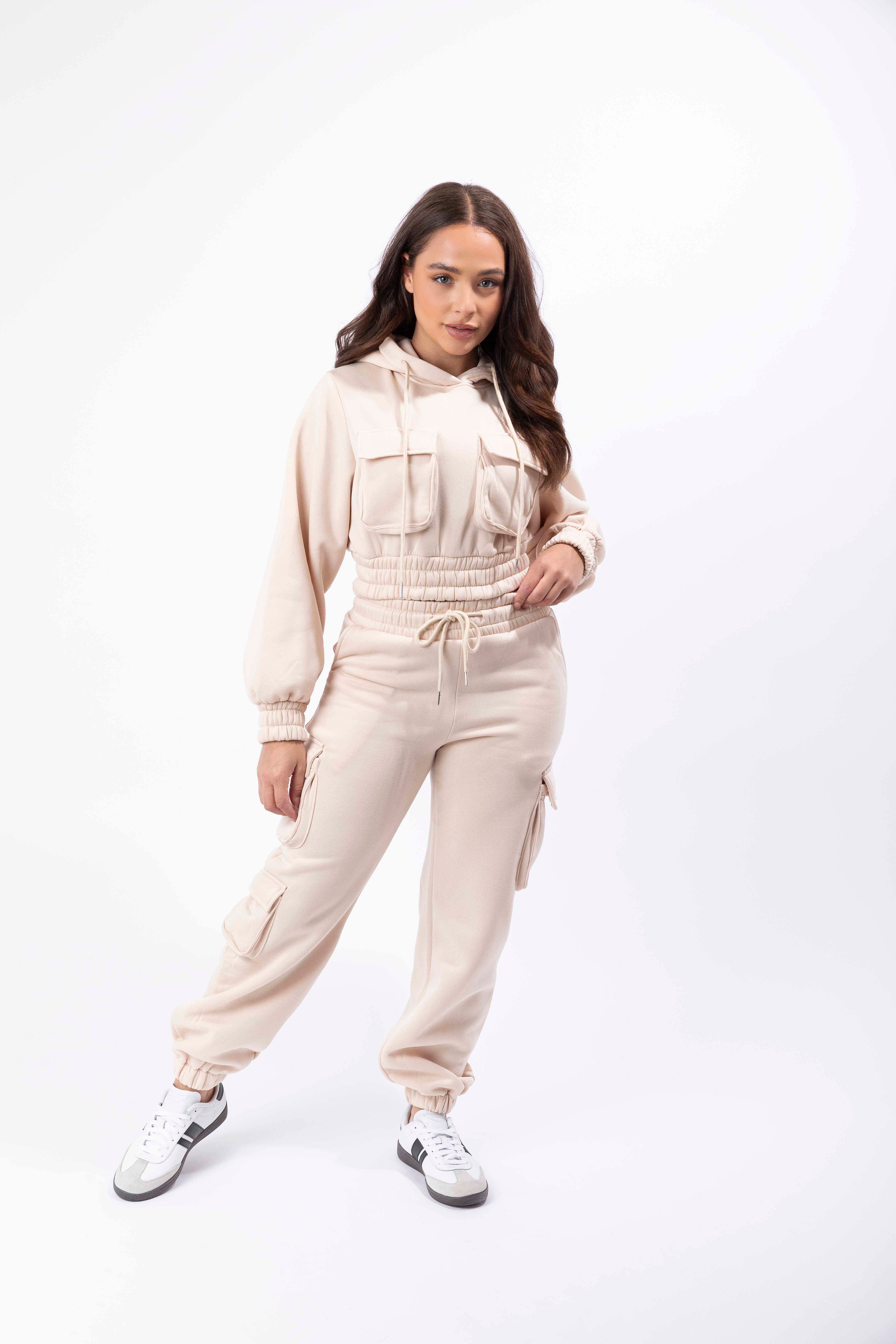 Fleeced Large Pocket Hoodie And Combat Joggers Tracksuit Set