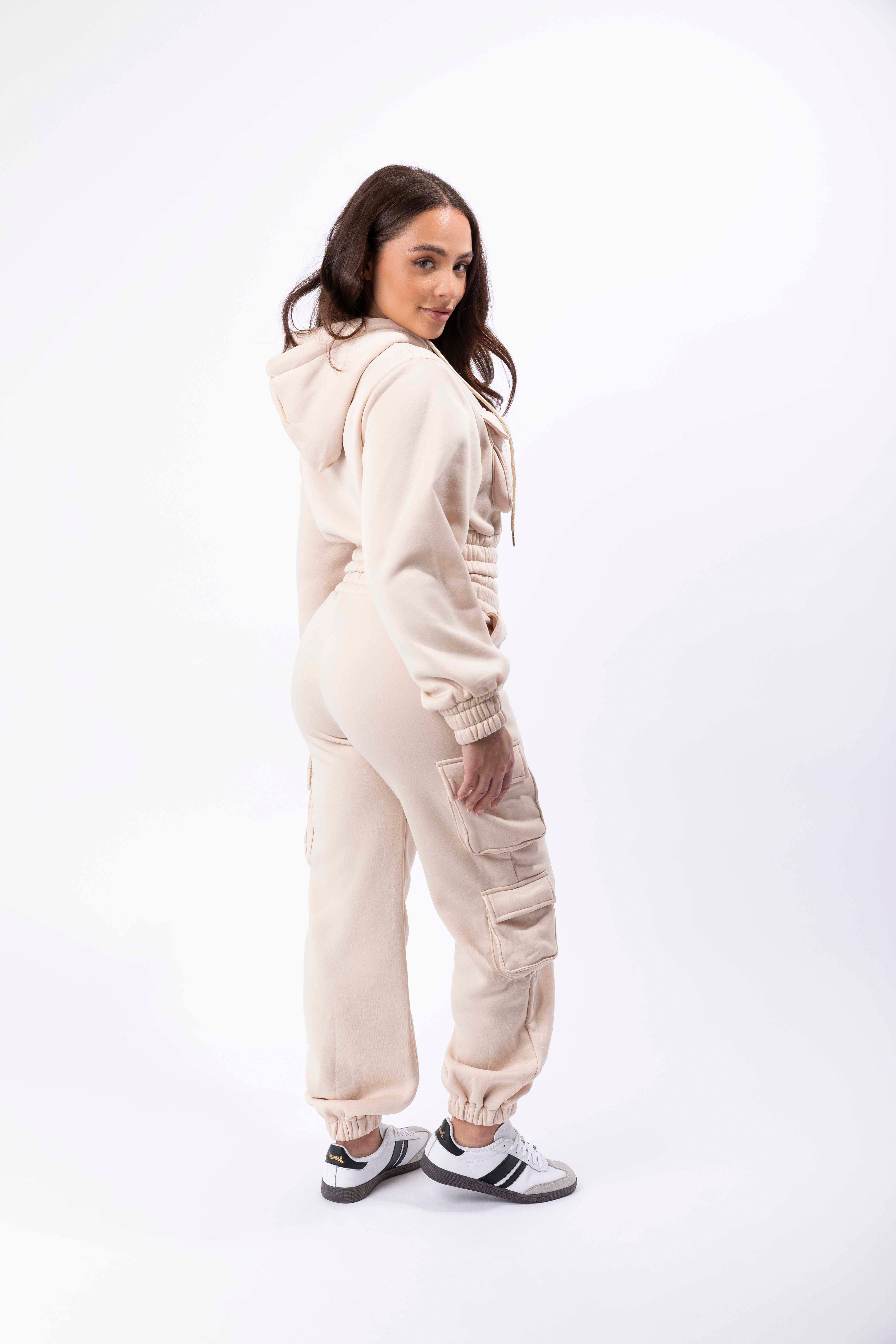 Fleeced Large Pocket Hoodie And Combat Joggers Tracksuit Set