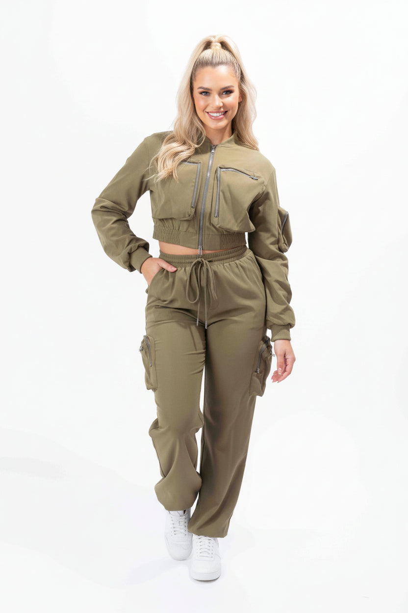Lightweight Cargo Trousers And Bomber Jacket Set