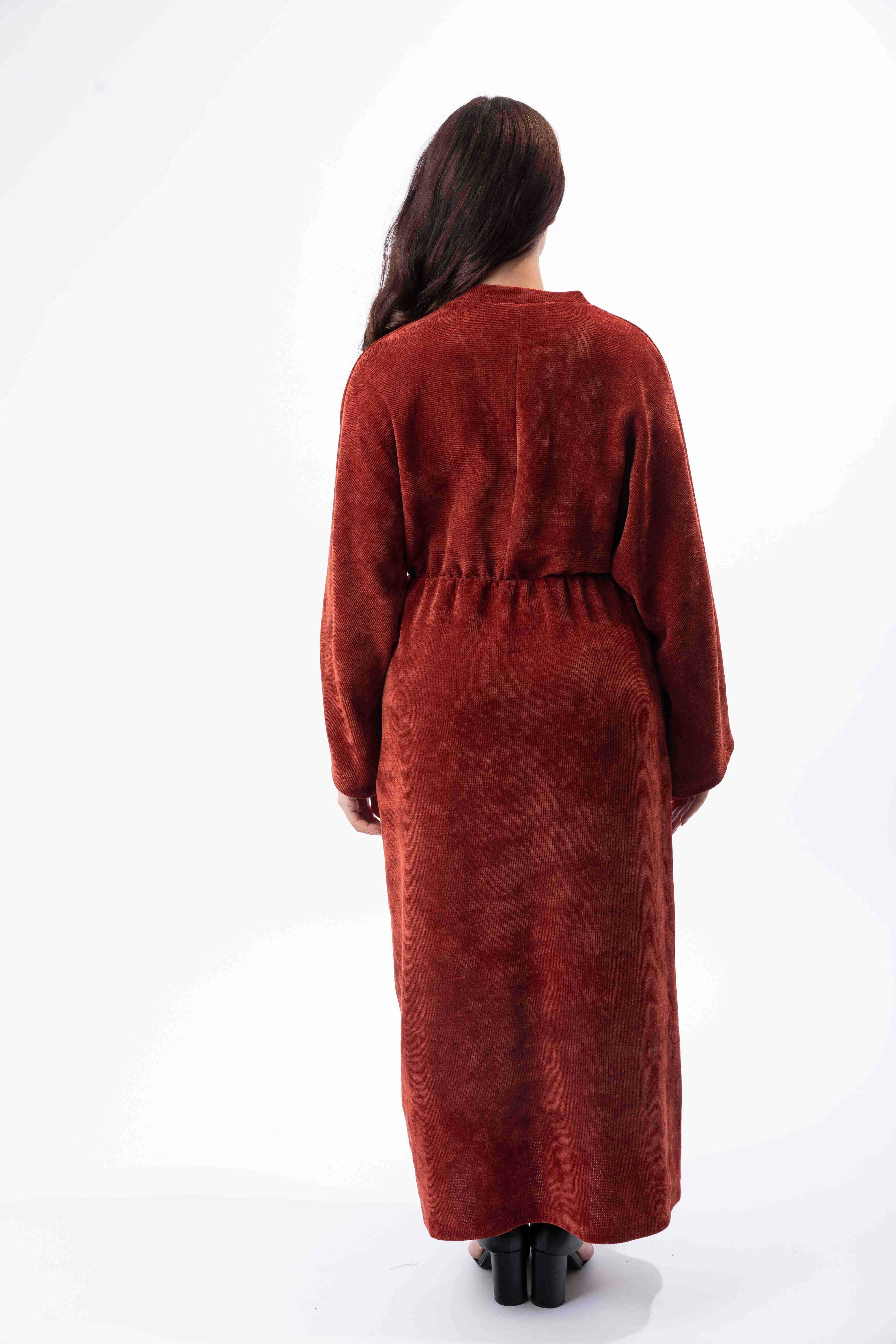Textured Velour Bat Sleeve Side Slit Long Dress-SinglePrice