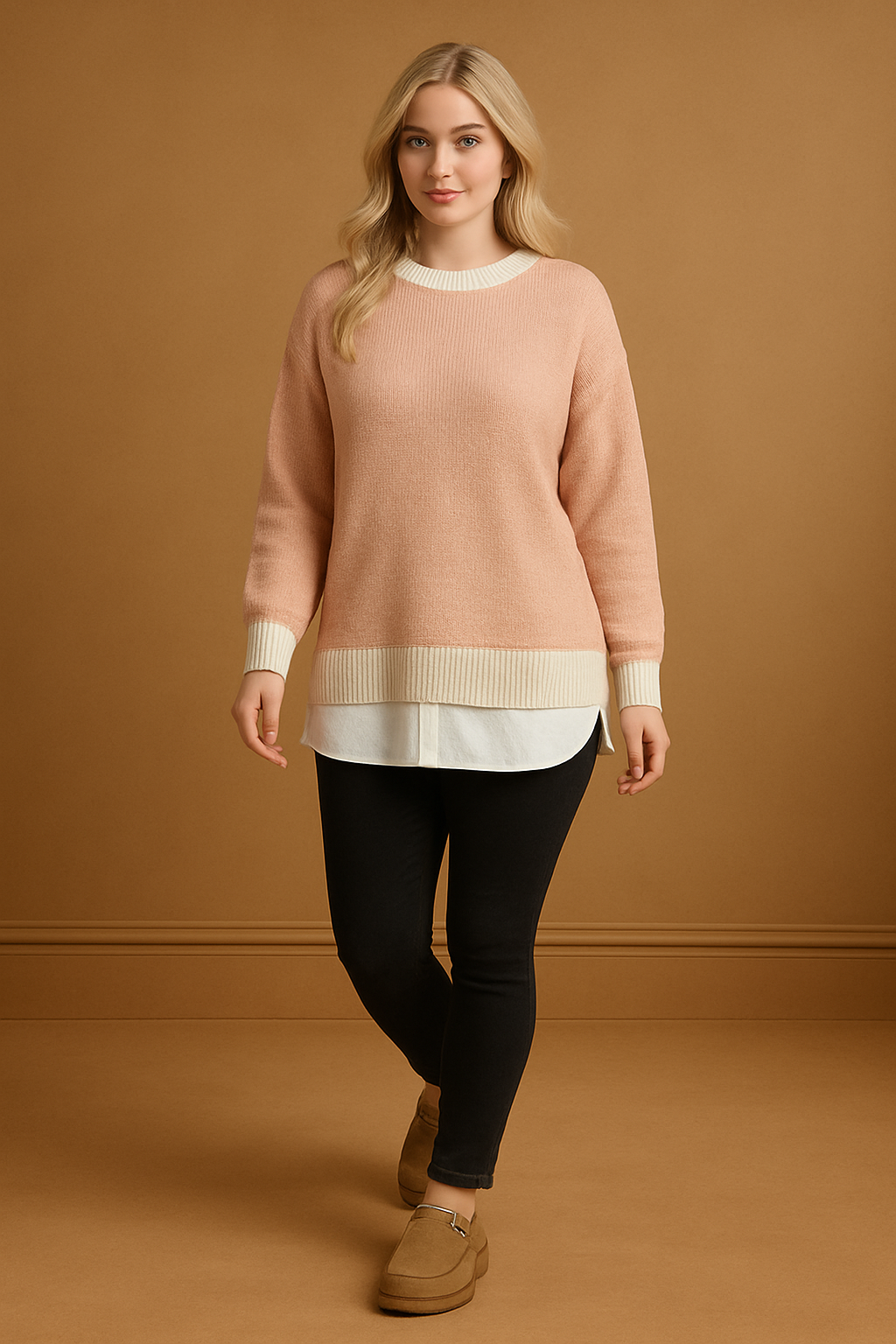 Shirt Hem Contrast Stripe Pullover