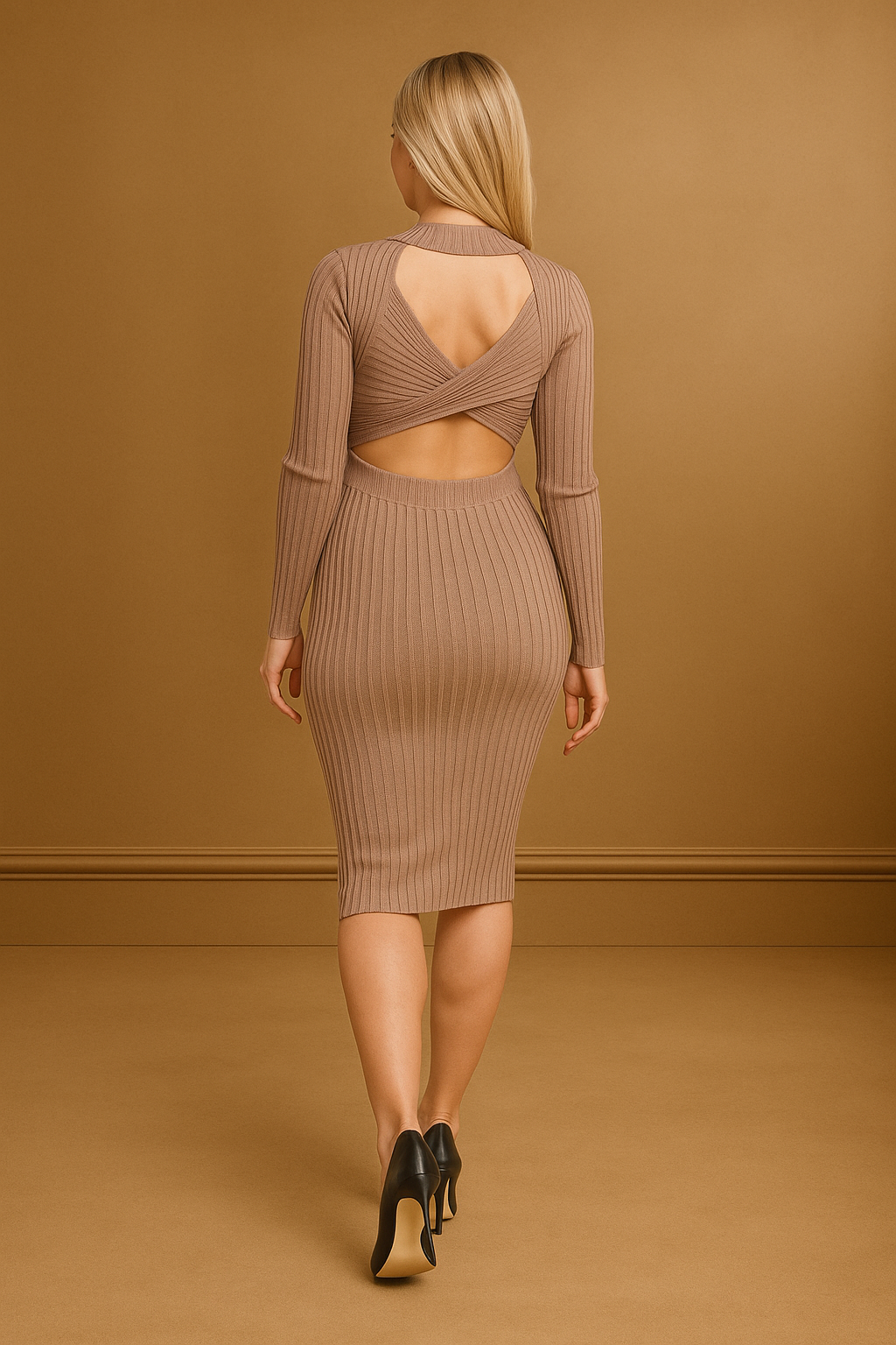 Twisted Open Back Knitted Midi Dress