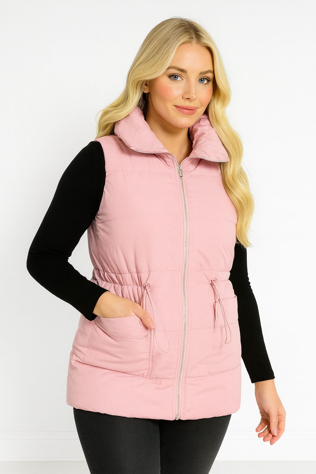 High Neck Pocketed Front Medium Puffer Gilet