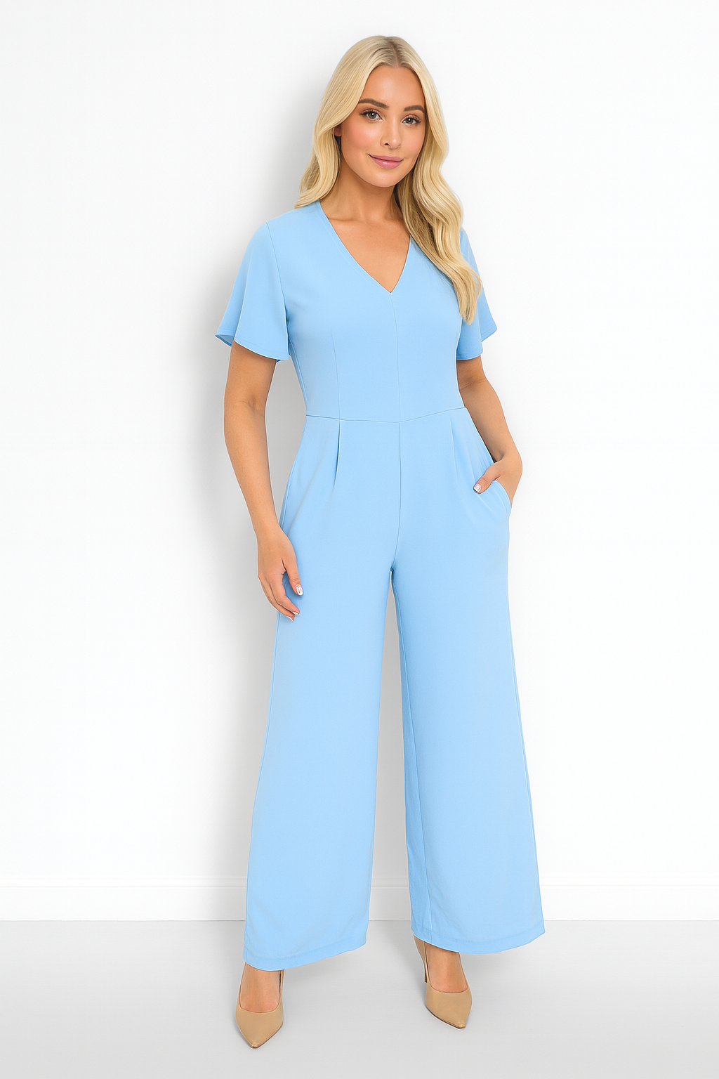 Wing Sleeve V-Neck Palazzo Jumpsuit