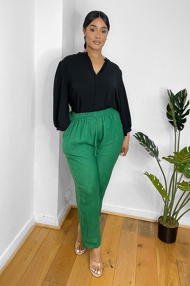 Relaxed Fit Drawstring Waist Trousers-SinglePrice