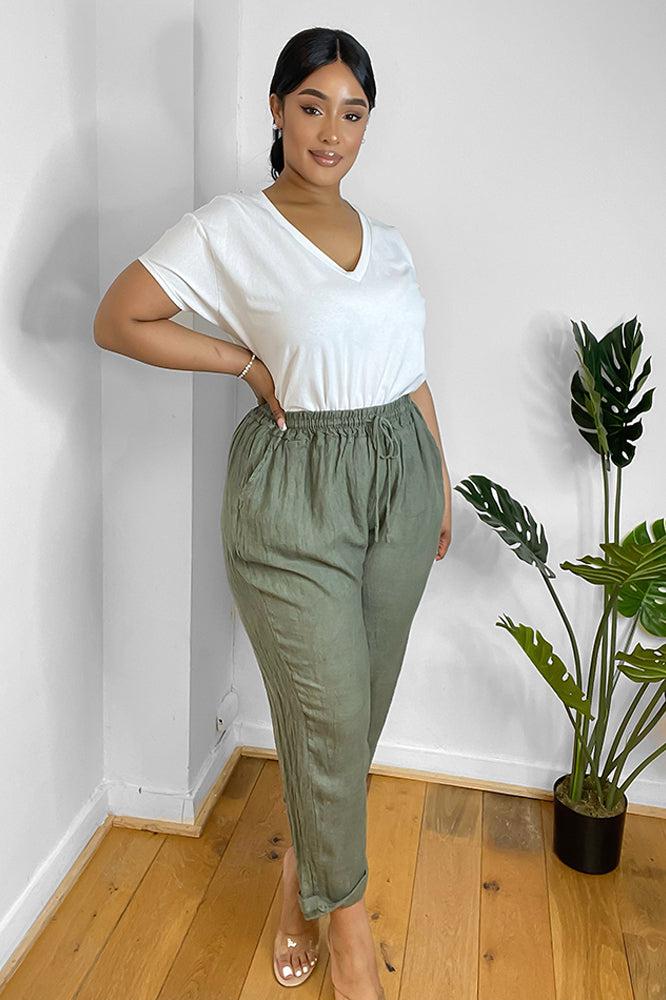 Relaxed Fit Drawstring Waist Trousers-SinglePrice