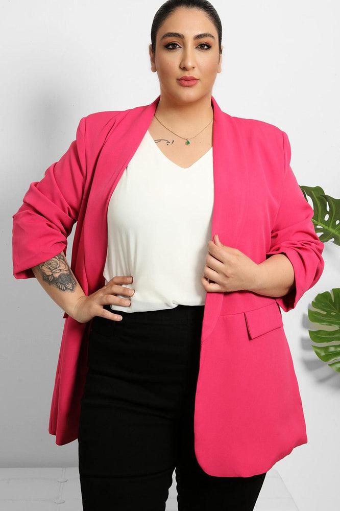 Ruched Sleeves Open Front Blazer-SinglePrice