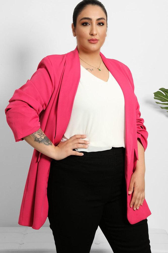 Ruched Sleeves Open Front Blazer-SinglePrice