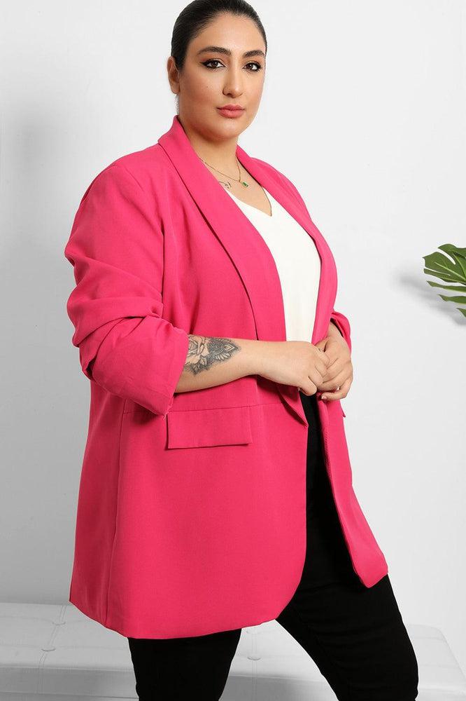 Ruched Sleeves Open Front Blazer-SinglePrice