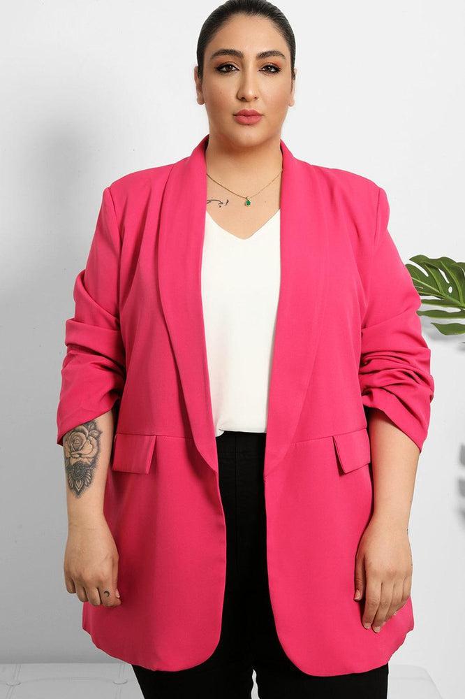 Ruched Sleeves Open Front Blazer-SinglePrice