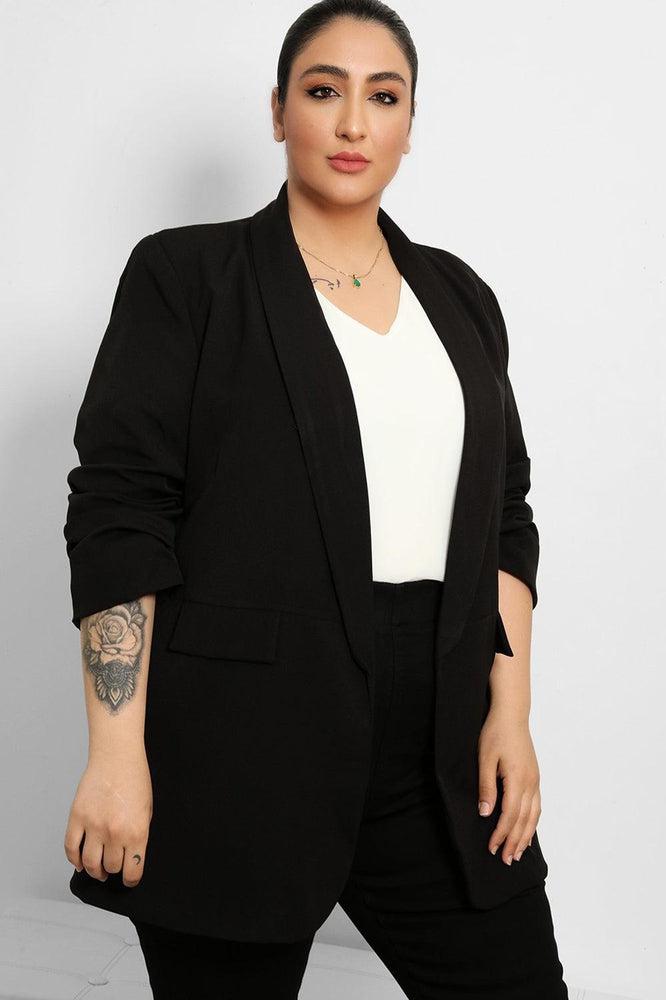 Ruched Sleeves Open Front Blazer-SinglePrice