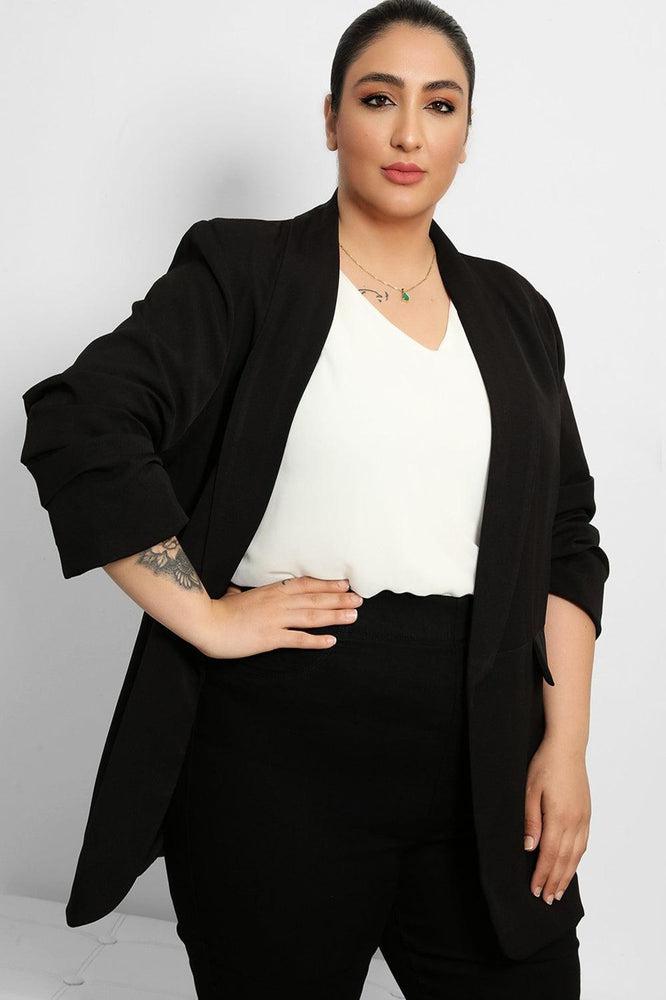 Ruched Sleeves Open Front Blazer-SinglePrice