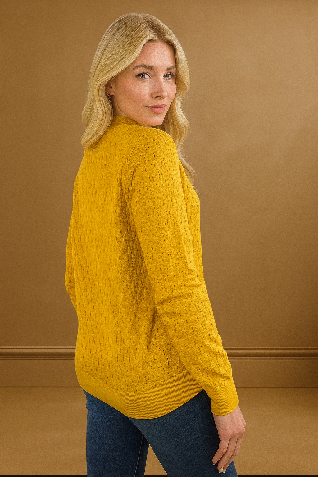 Mock High Neck Patterned Knit Pullover