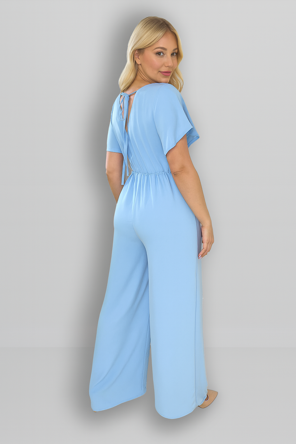 Wing Sleeve V-Neck Palazzo Jumpsuit