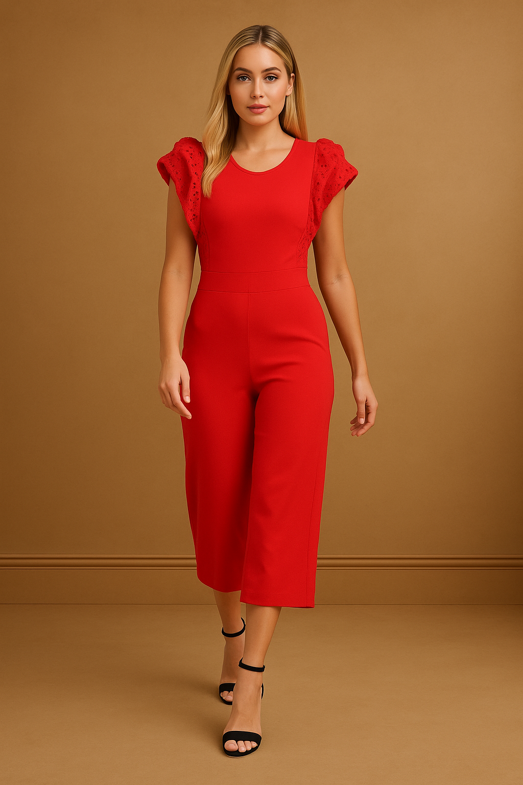 Double Wing Sleeves Cropped Wide Leg Jumpsuit