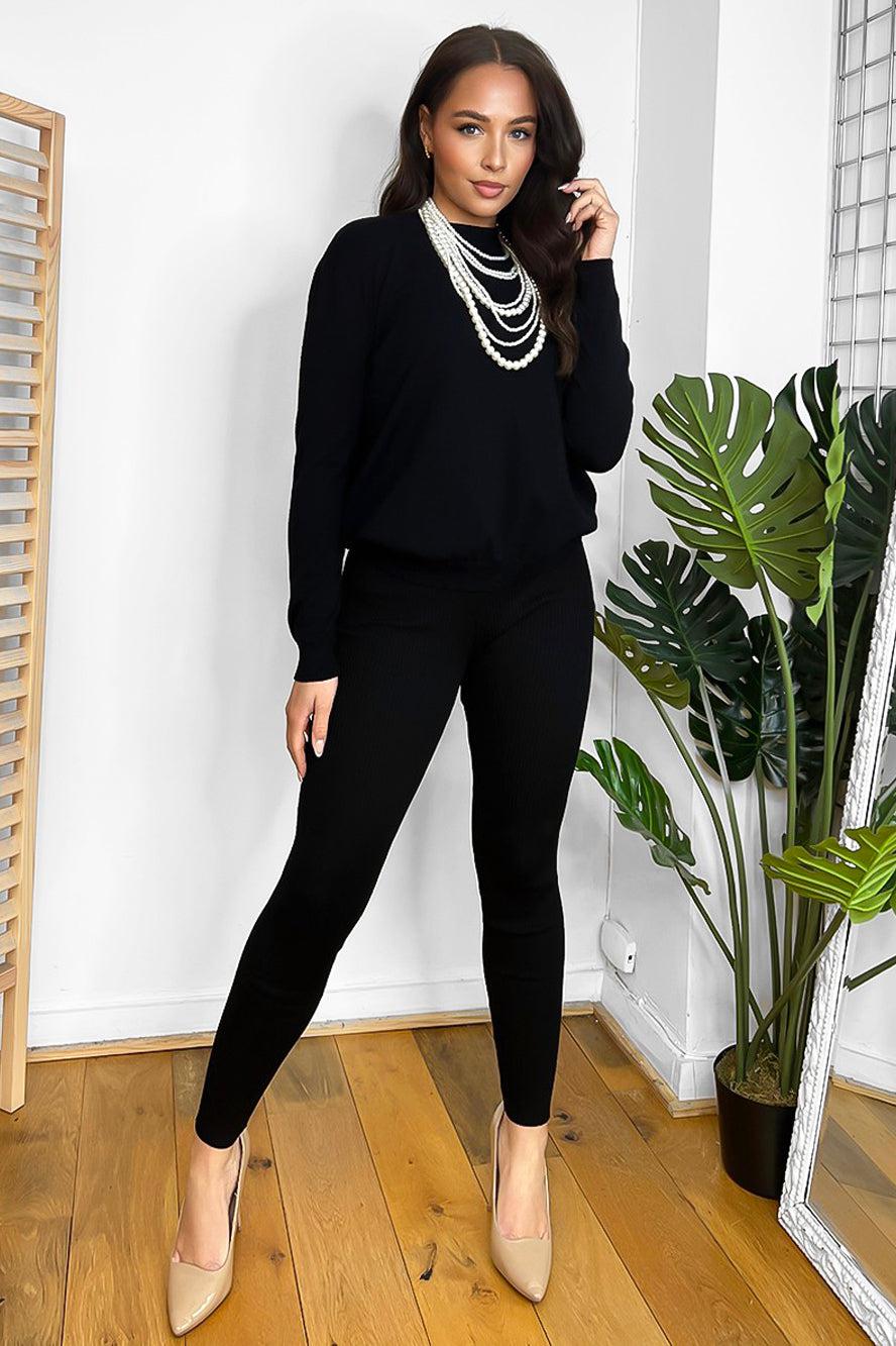Soft Knit Lounge Set With Pearl Necklace-SinglePrice