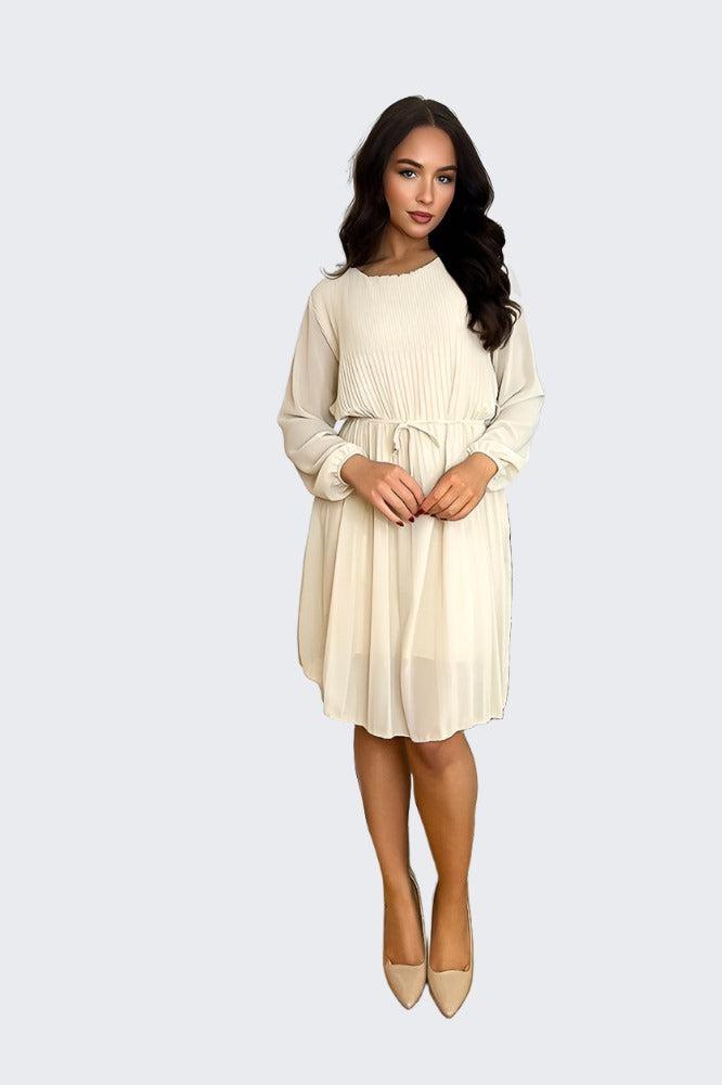 Pleated Chiffon Waist Tie Dress-SinglePrice