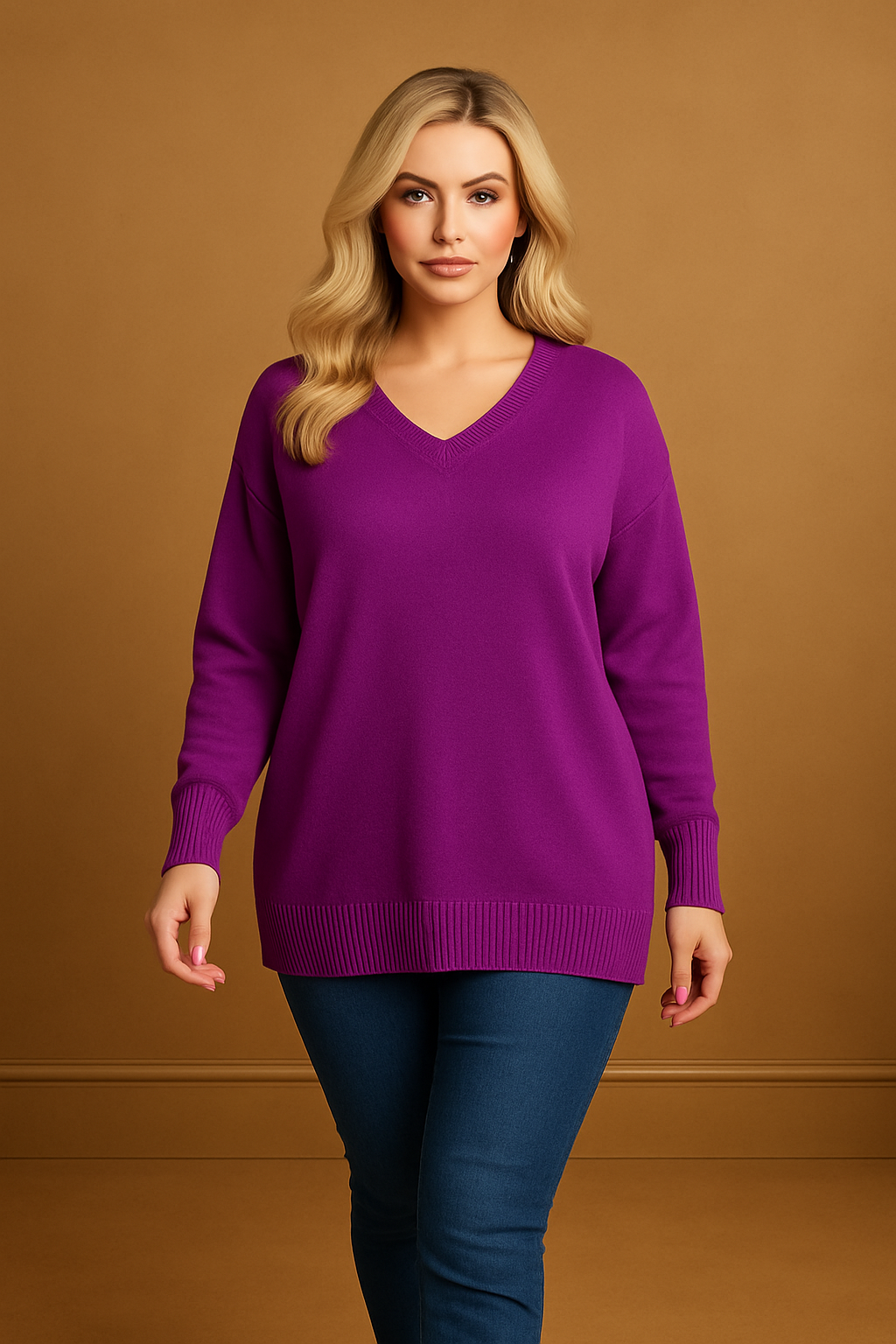Deep V-Neck Soft Relaxed Fit Pullover