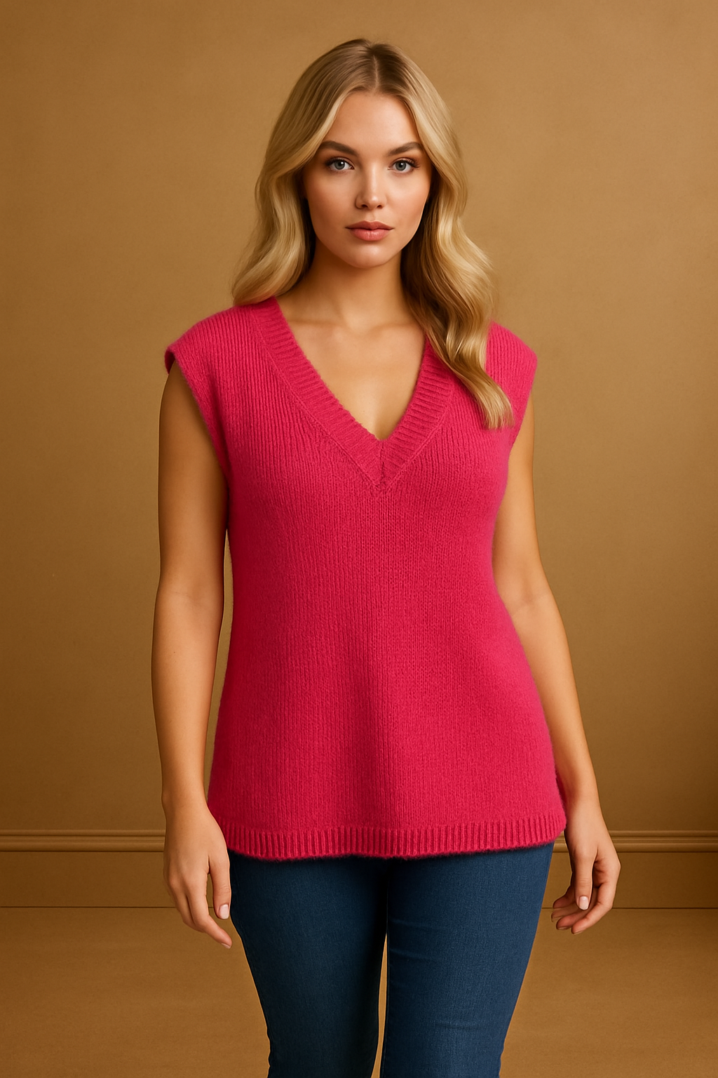 Deep V-Neck Sleeveless Waistcoat Pullover