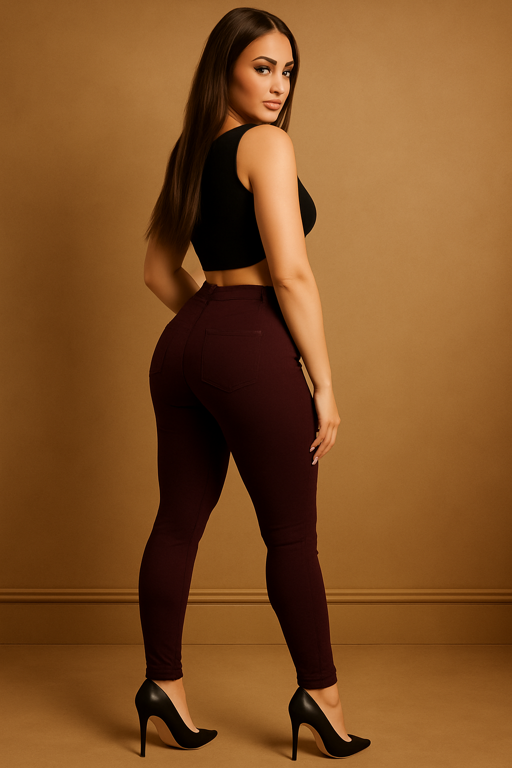 Pocketless Front High Waist Jeans
