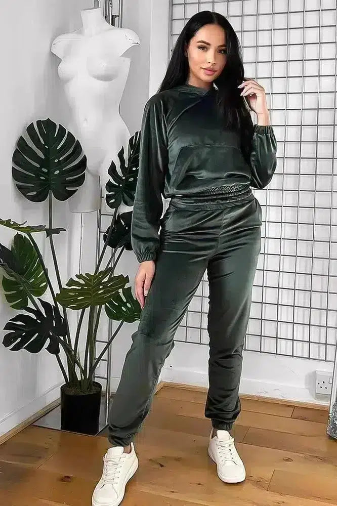 Solid Colour Velour Hooded Tracksuit-SinglePrice