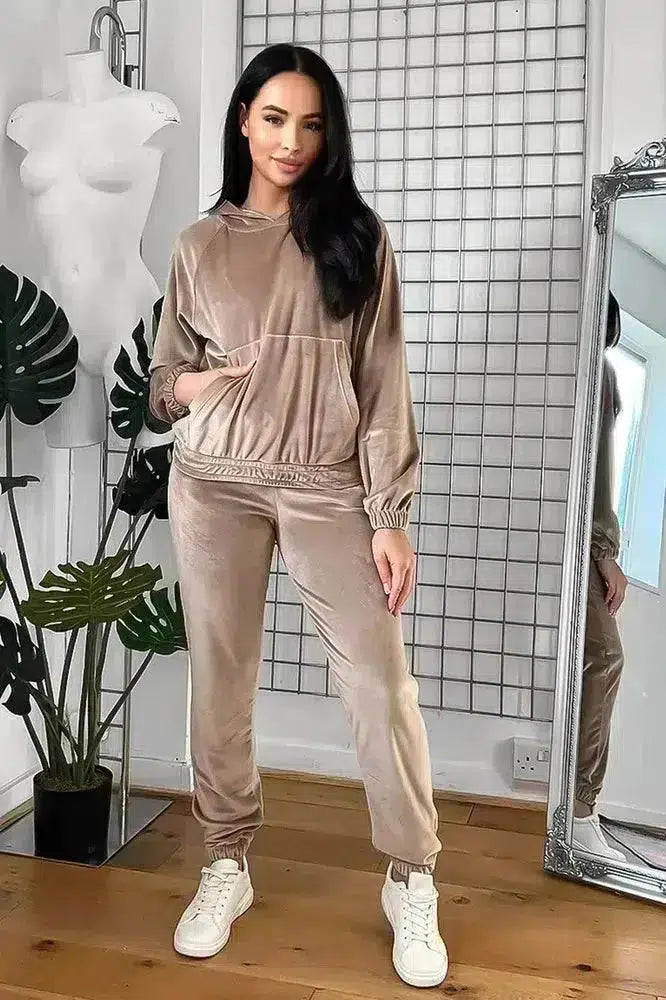 Solid Colour Velour Hooded Tracksuit-SinglePrice