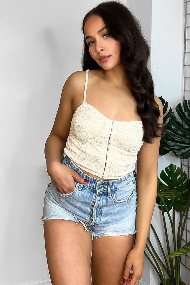 Nude Lace Hook And Eye Crop Top Bustier-SinglePrice