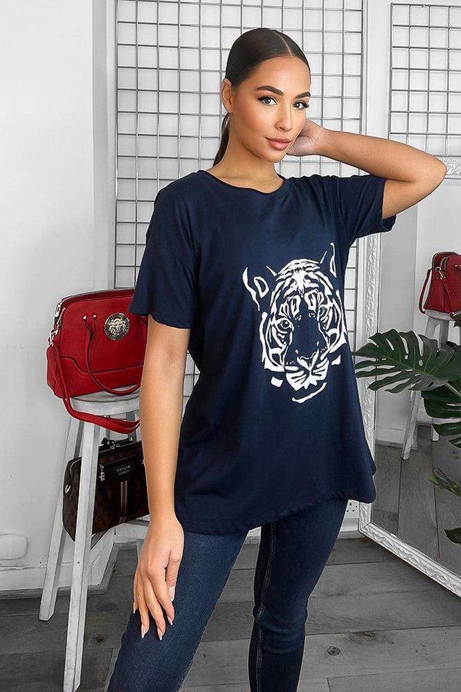 Tiger Print Relaxed Fit Cotton Blend T-Shirt-SinglePrice