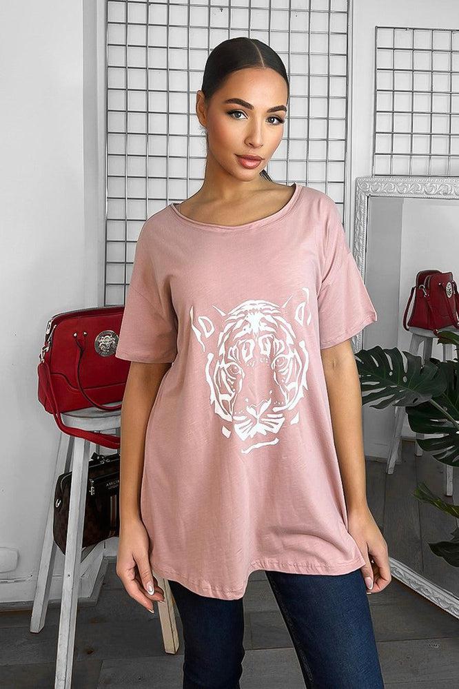 Tiger Print Relaxed Fit Cotton Blend T-Shirt-SinglePrice