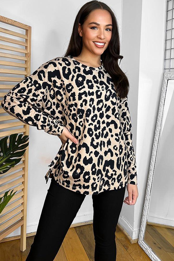 Cotton Blend Leopard Lazy Fit Sweatshirt-SinglePrice