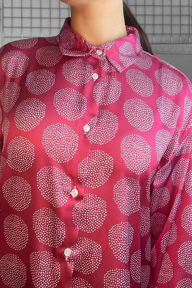 Fuchsia Circle Print Satin Shirt-SinglePrice