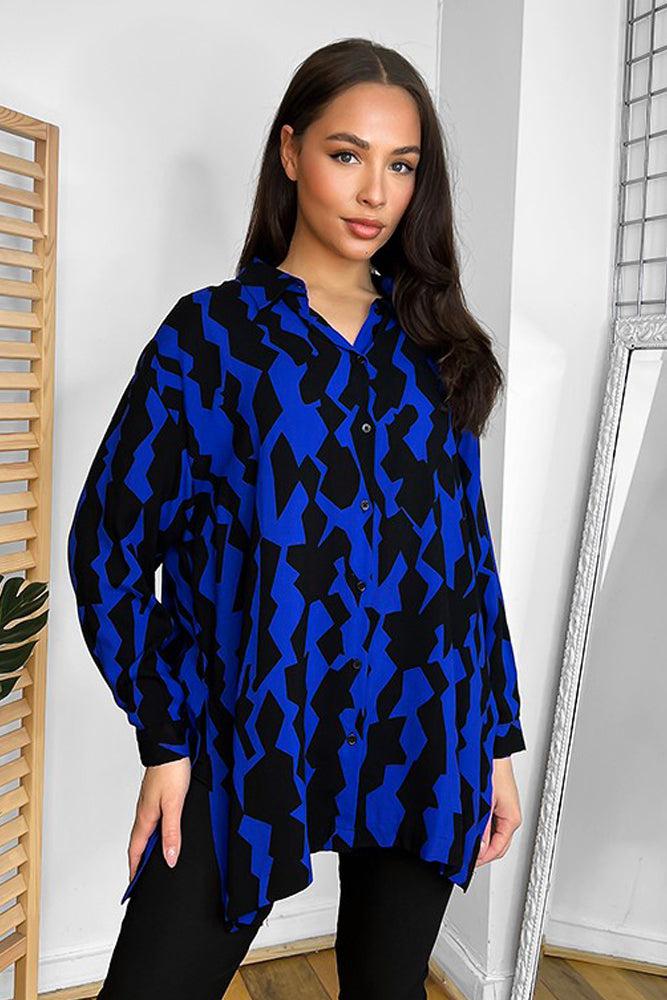 100% Cotton Royal Blue Abstract Pattern Shirt-SinglePrice