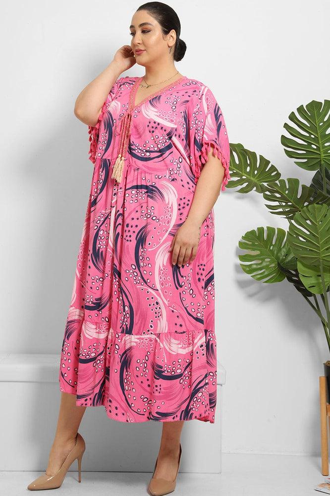 Gold Braid Trim And Tassel Cotton Blend Summer Dress-SinglePrice