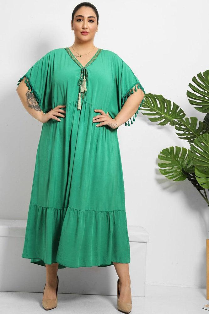 Gold Braid Trim And Tassel Cotton Blend Summer Dress-SinglePrice