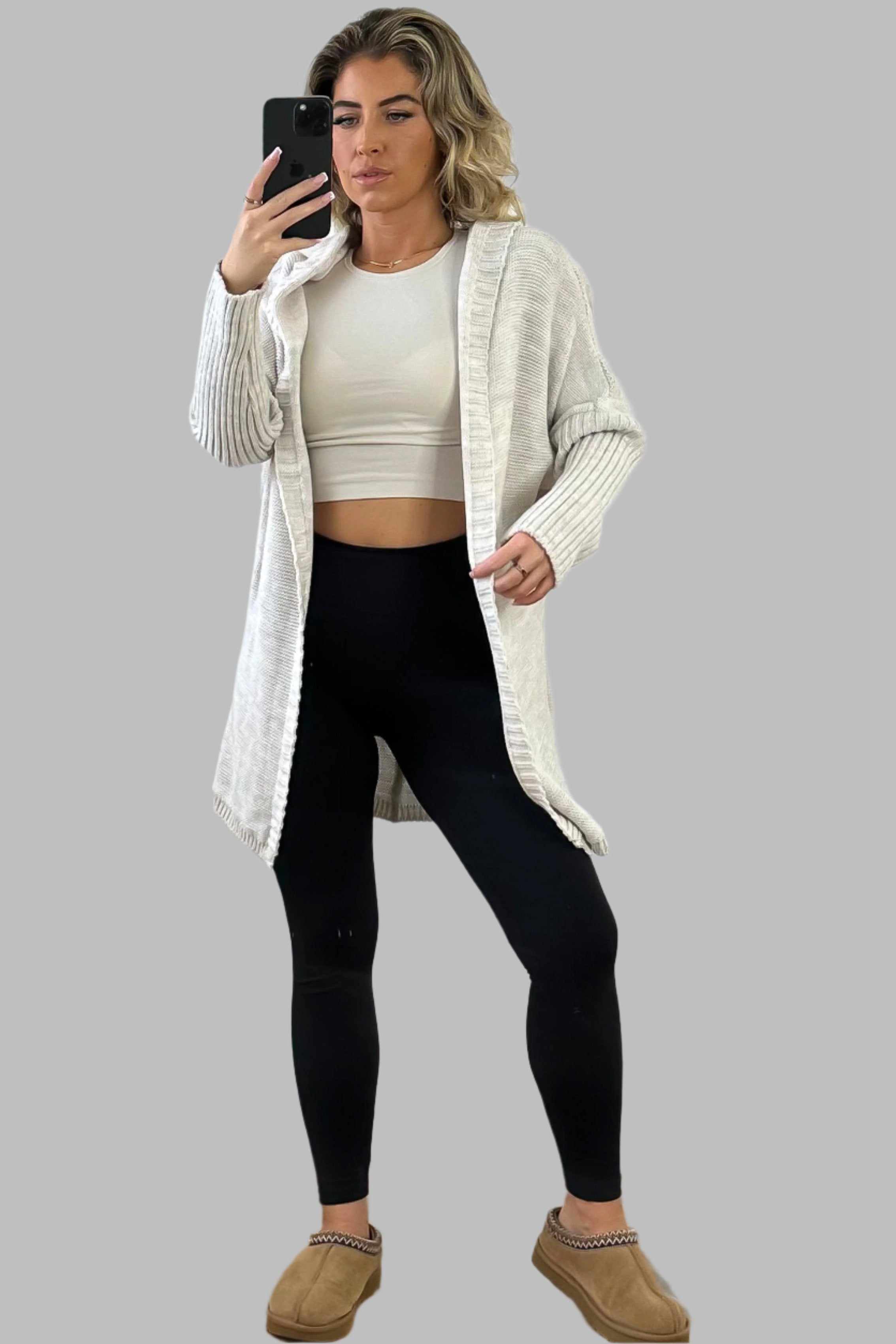 Batwing Sleeves Open Front Hooded Cardigan-SinglePrice
