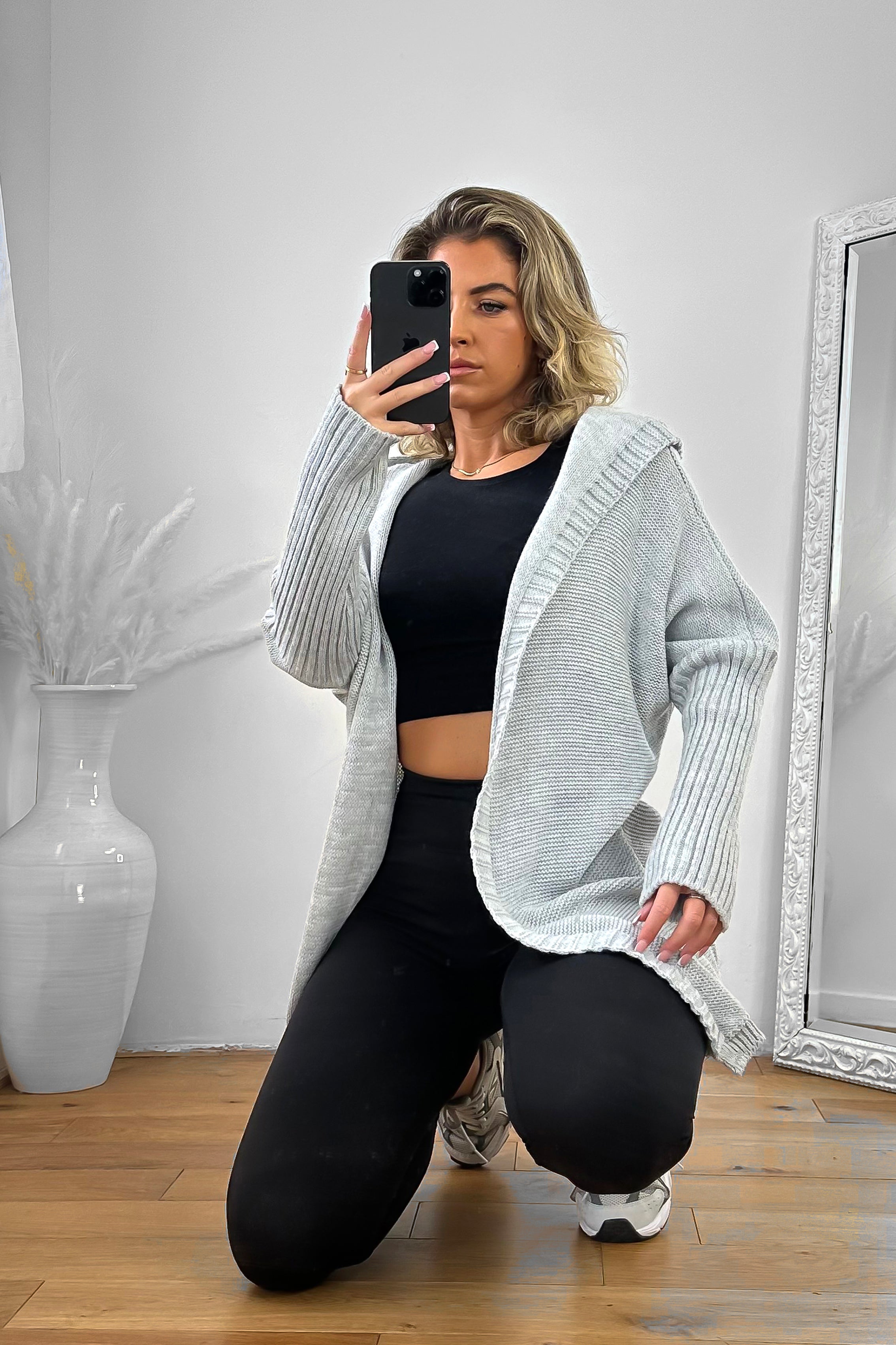 Batwing Sleeves Open Front Hooded Cardigan-SinglePrice