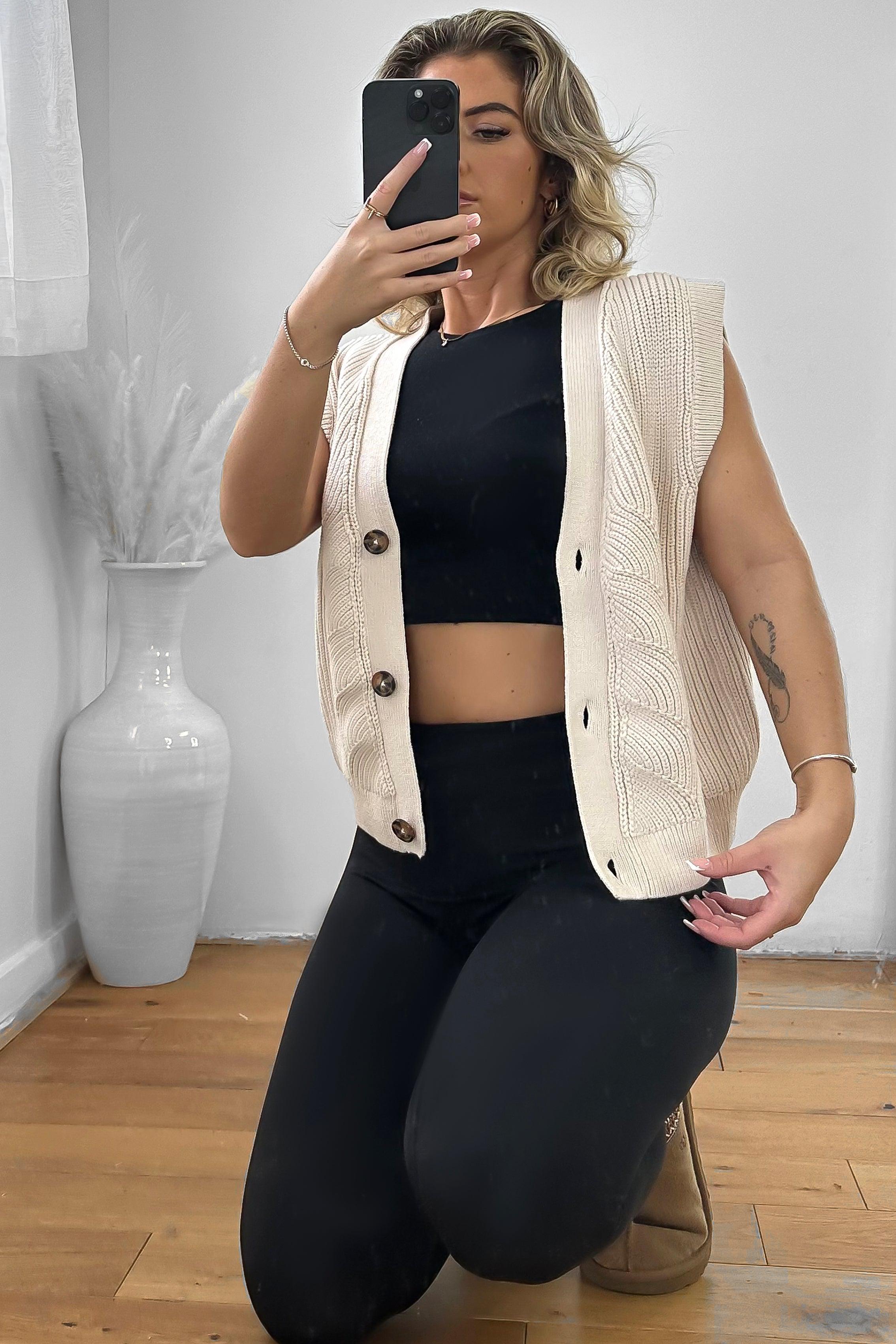 Buttoned Front Sleevelesss Cardigan-SinglePrice