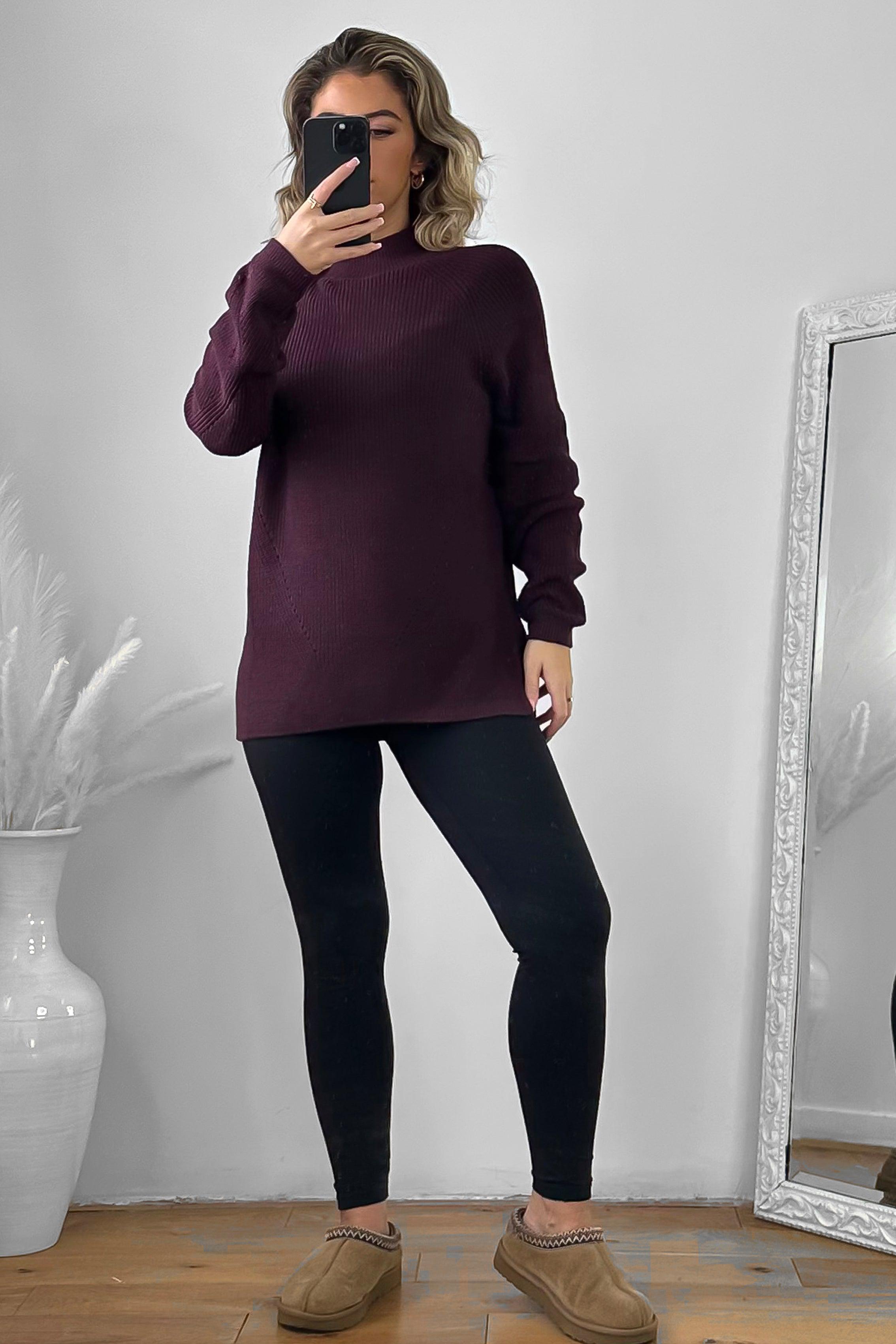 High Neck Perforated Detail Pullover-SinglePrice