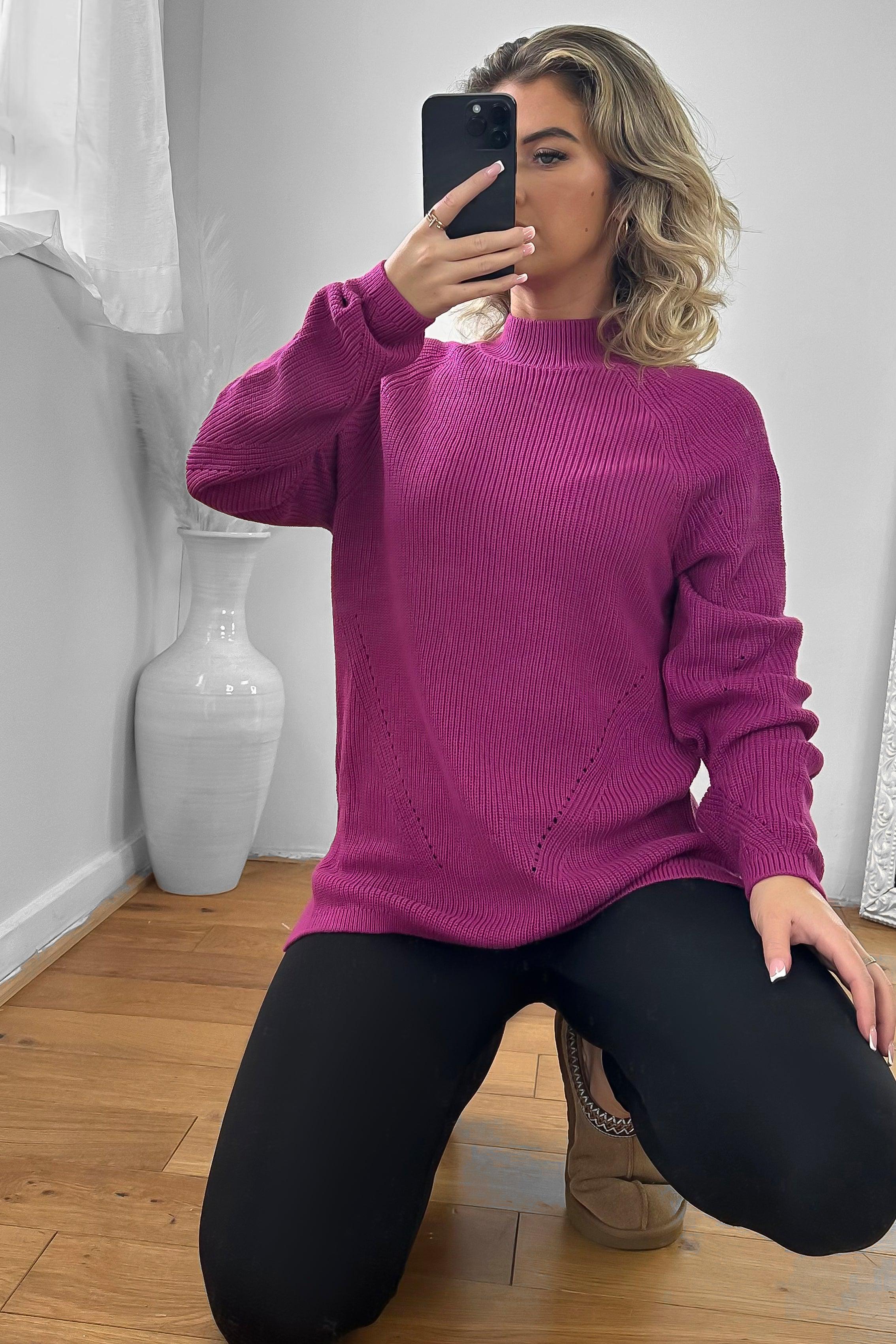 High Neck Perforated Detail Pullover-SinglePrice